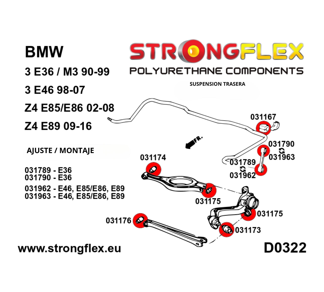 Kit Completo de Tacos de Poliuretano Strongflex para BMW E36