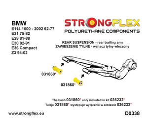 Detalle buje trasero excéntrico 90Sha BMW clásico drift suspensión