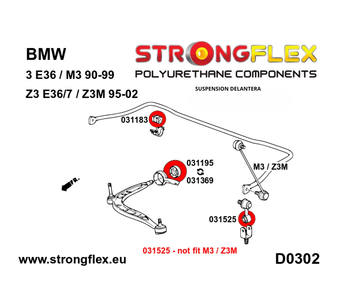 Silentblock Excéntrico del Trapecio Delantero Strongflex para BMW E36