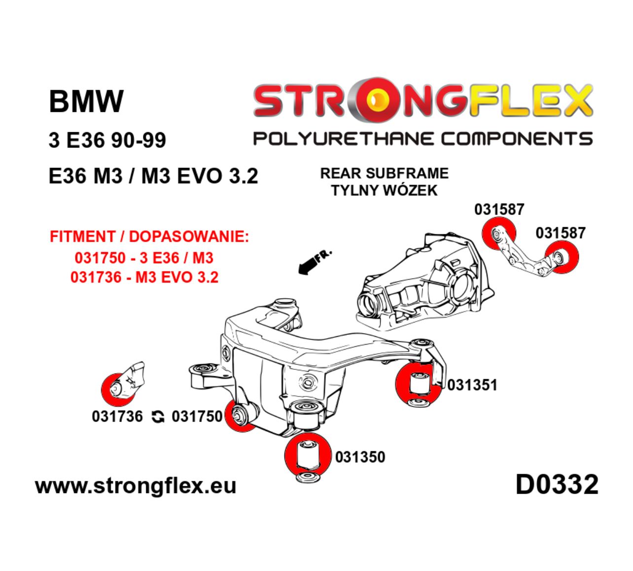 Subchasis trasero - casquillo delantero SPORT Strongflex BMW E36 - lateral