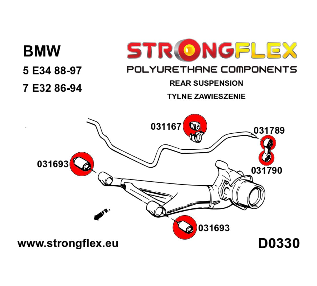 Enlace de barra estabilizadora trasera a buje de barra estabilizadora SPORT Strongflex BMW E36 - contenido
