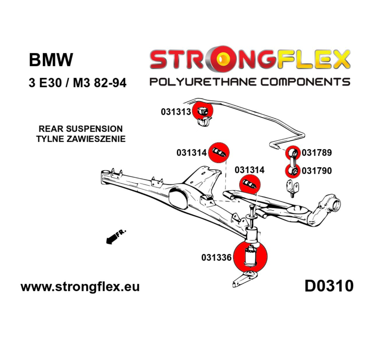 Enlace de barra estabilizadora trasera a buje de barra estabilizadora SPORT Strongflex BMW E36 - lateral