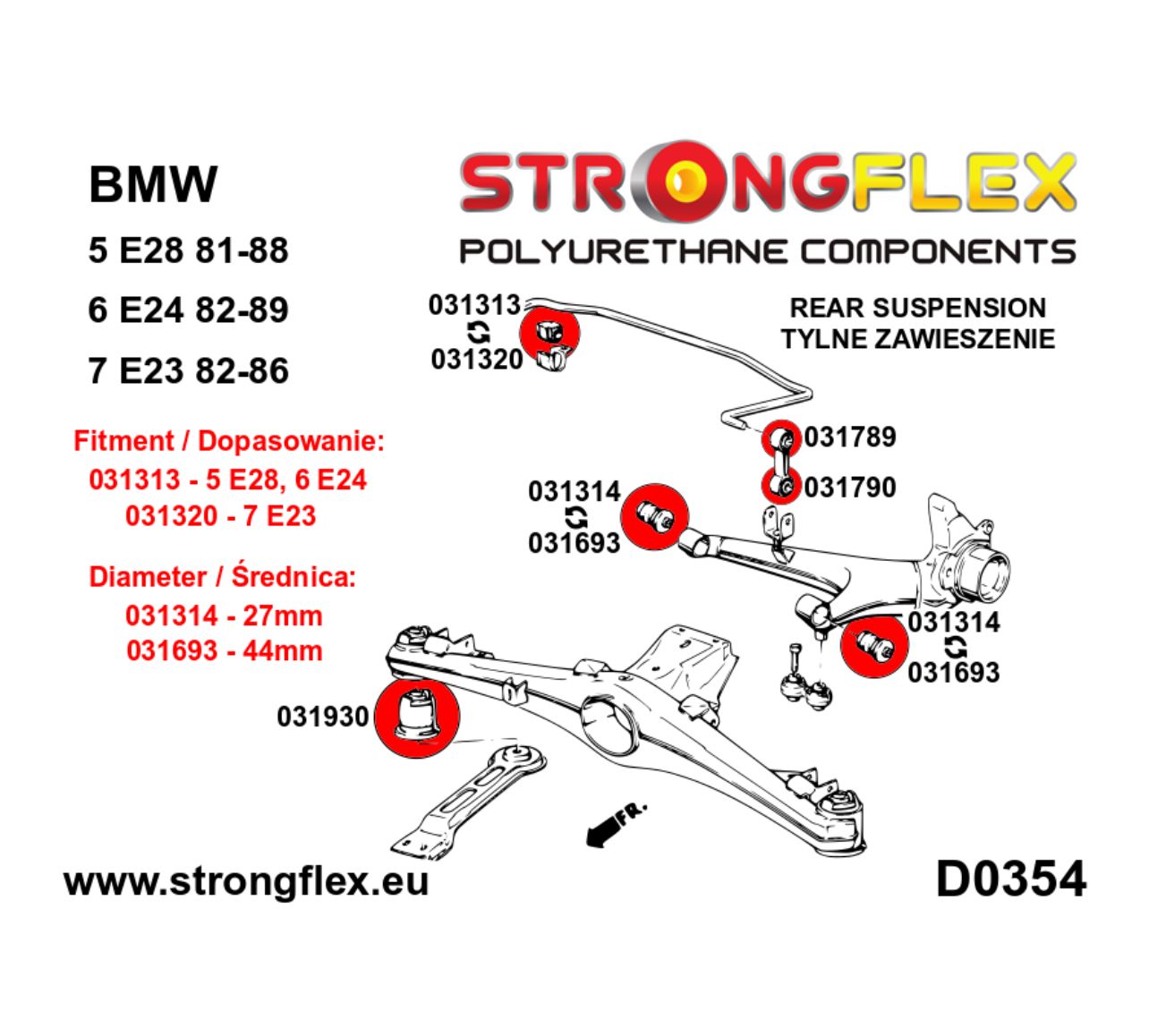 Enlace de barra estabilizadora trasera a buje de barra estabilizadora SPORT para BMW E36 (1990–1999)