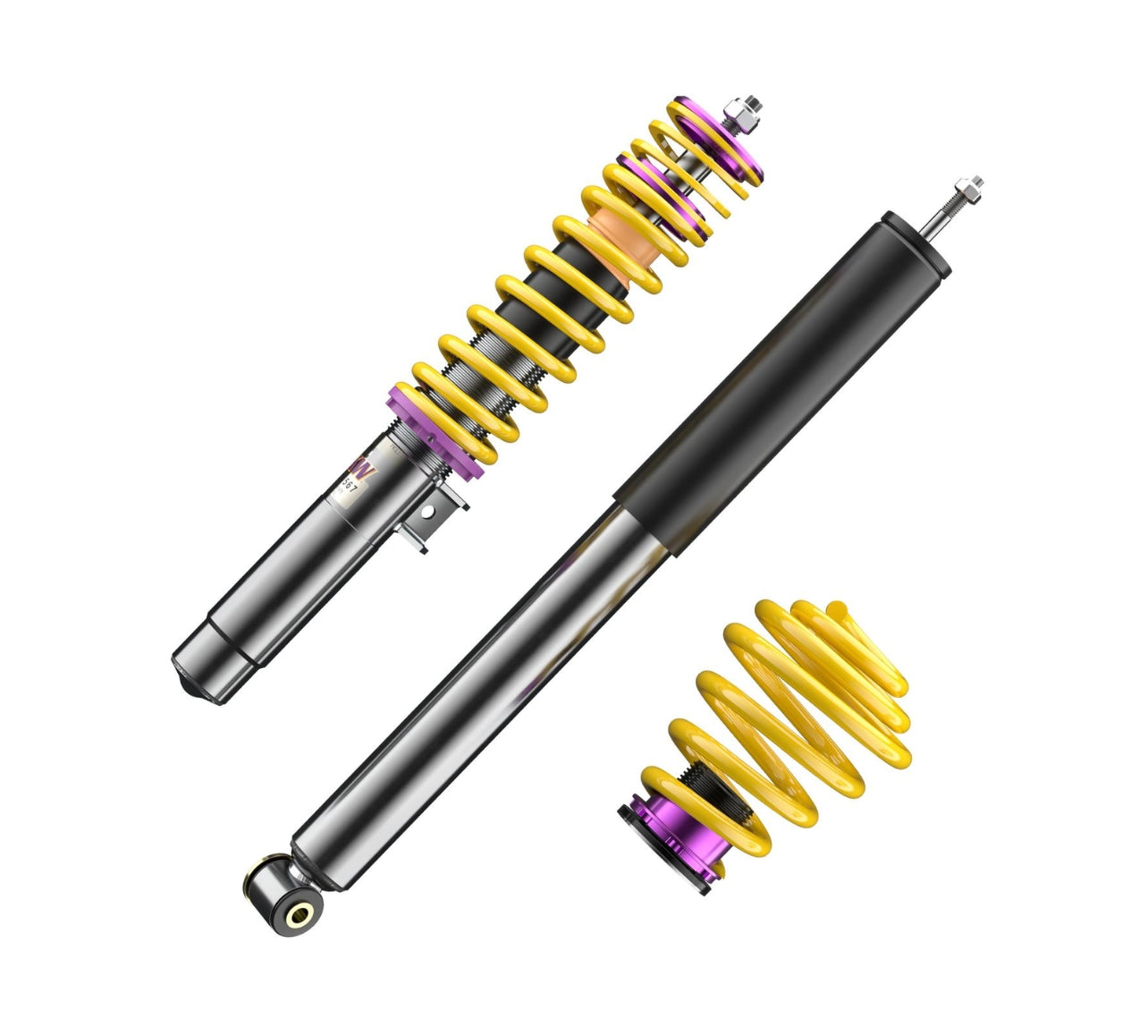 Detalle coilovers KW V1 BMW E46 acero inoxidable