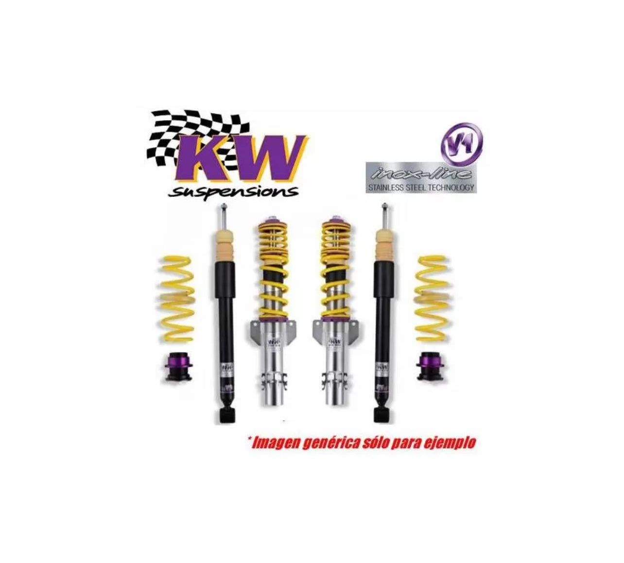 Suspensión KW Variante 1 completa para BMW E36, altura regulable y acabado inox.